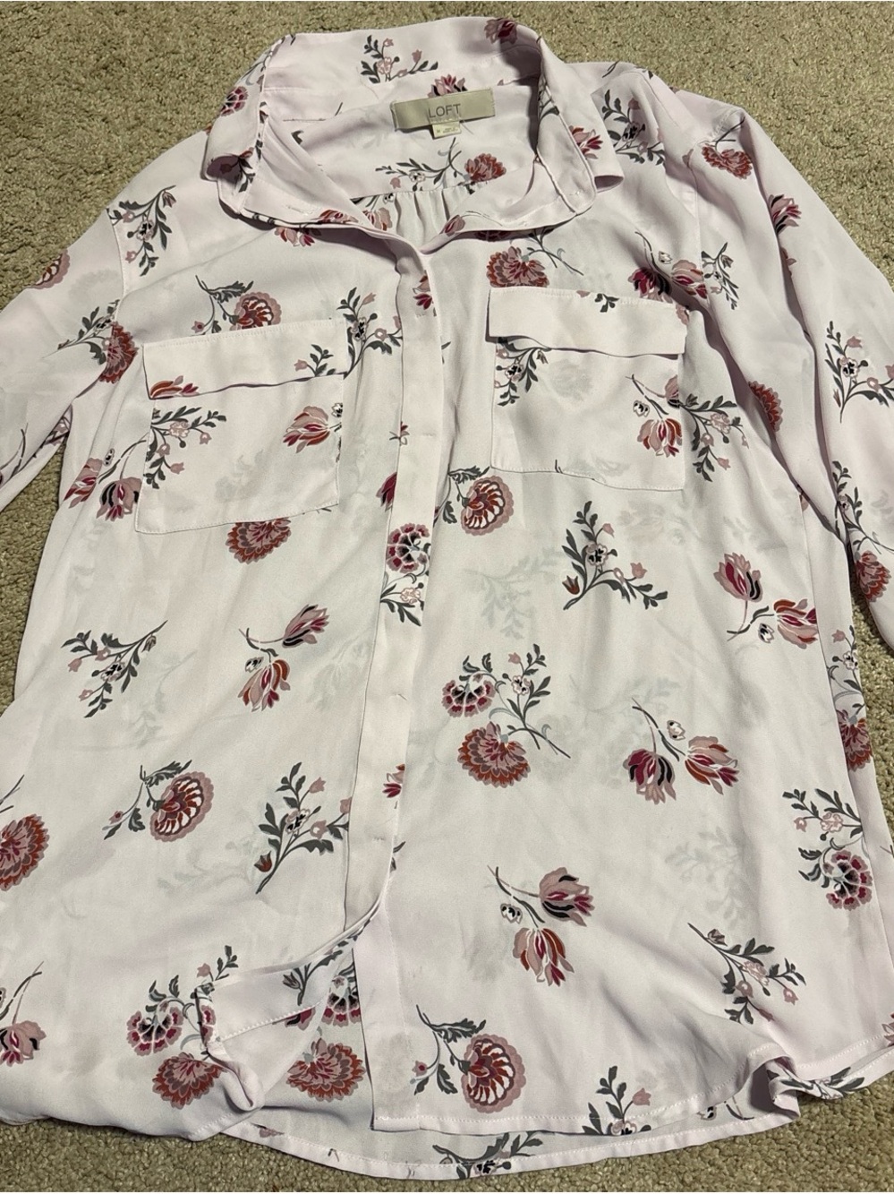 LOFT Light Pink Floral Button-Down Shirt